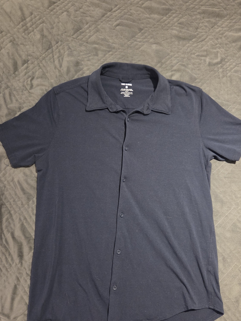 Men's Short-Sleeve Navy Button-Front Polo Shirt